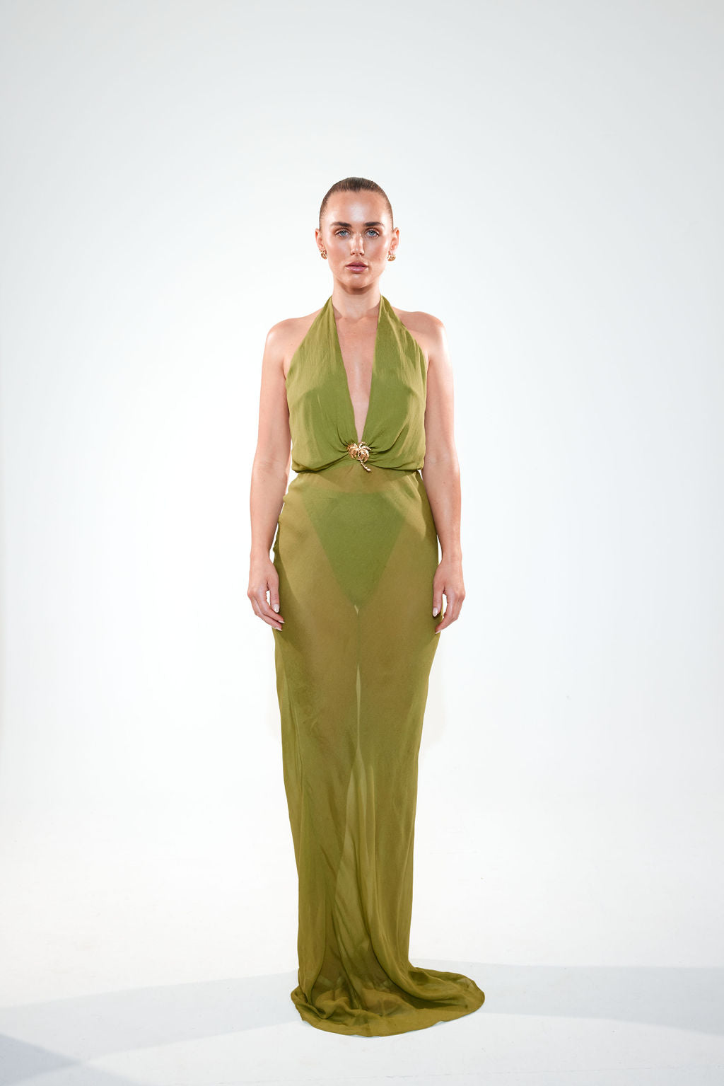 La Noche Halter Dress || Moss La Noche Halter Dress || Moss