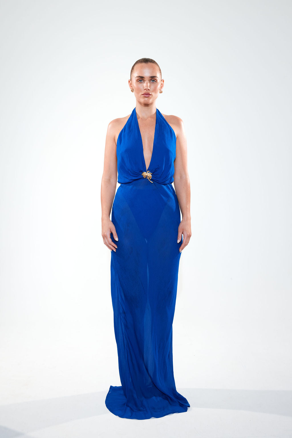 La Noche Halter Dress || Azure